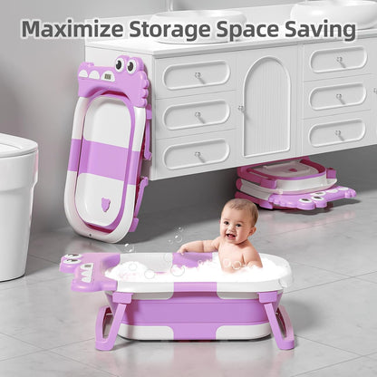 TPN Collapsible Baby Bathtub, Baby Bath Tub with Soft Cushion & Real-Time Thermometer, Baby Bathtub