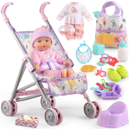 Baby Doll with Stroller Set for Realistic Pretend Play for 3 4 5 6 7 Year Old Toddler Girls Gifts.