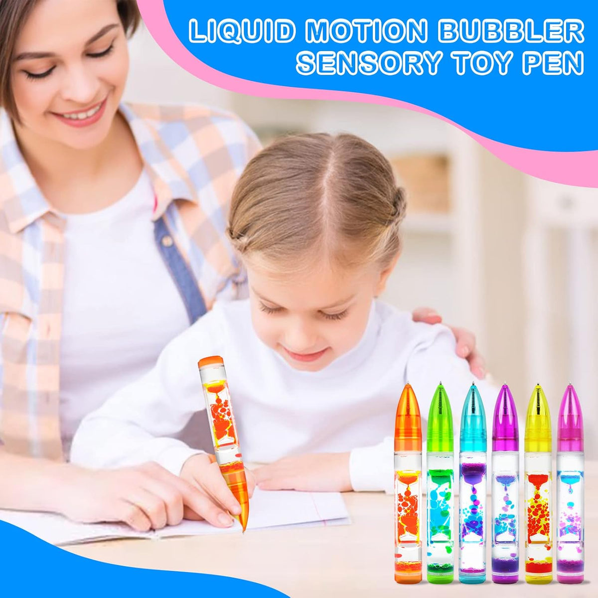 Liquid Motion Bubbler Sensory Toy Pen, Colorful Liquid Timer Pens Great for Stress and Anxiety