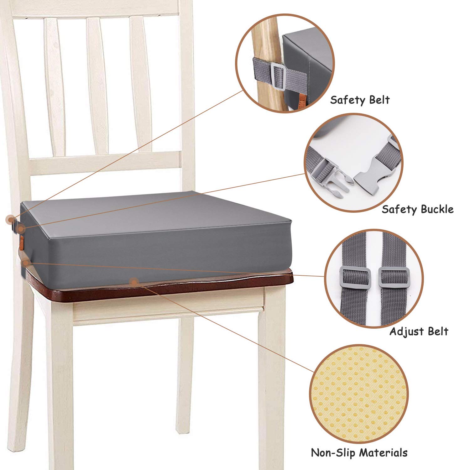 Toddler Booster Seat for Dining Table, PU Washable Double Safe Straps Non-Slip Bottom Booster Seat