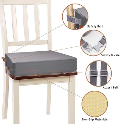 Toddler Booster Seat for Dining Table, PU Washable Double Safe Straps Non-Slip Bottom Booster Seat