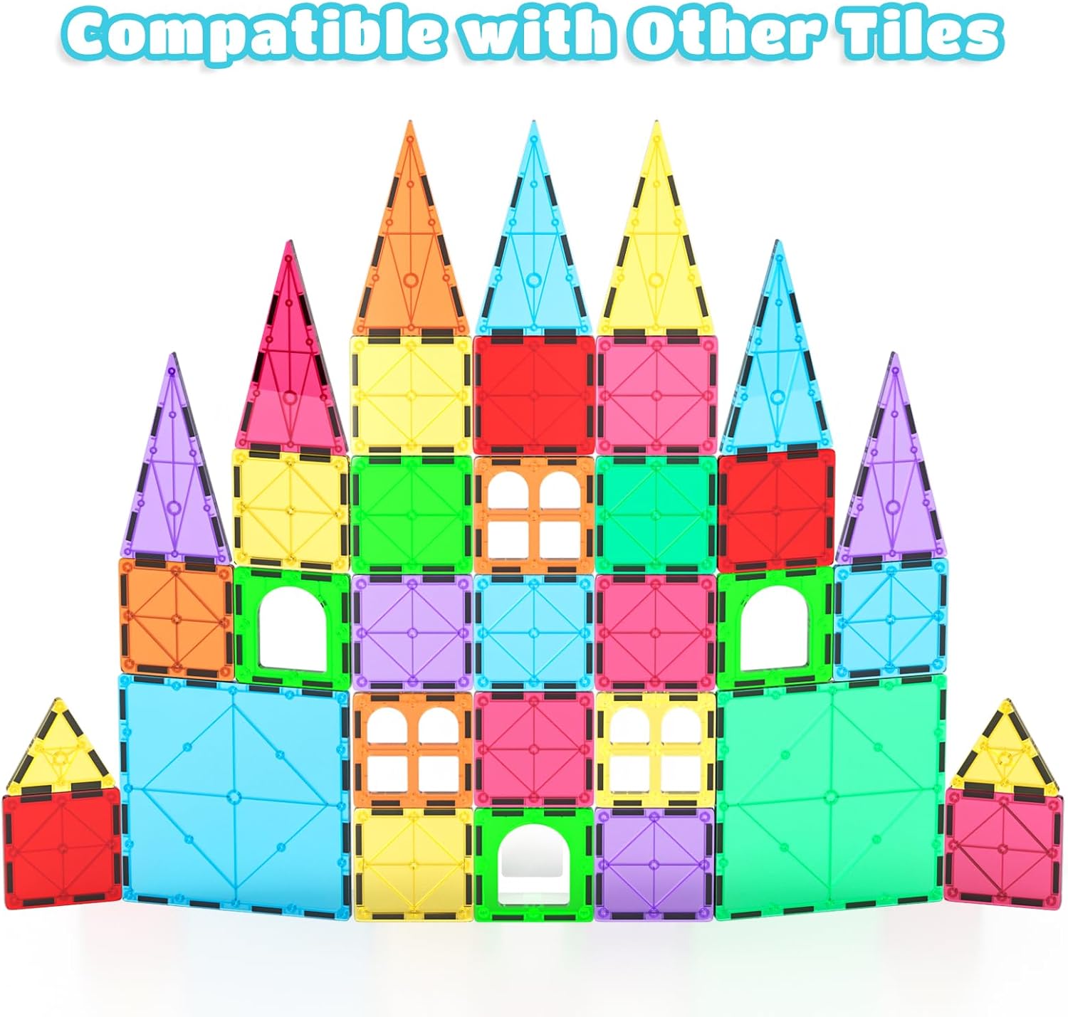 Bmag 4 Piece Magnetic Tiles Large Square, Magnet 3D Building Blocks Expansion Set for Kids, STEM