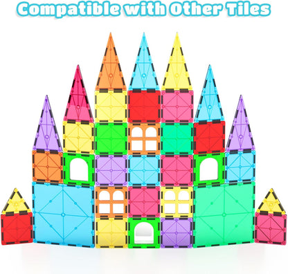 Bmag 4 Piece Magnetic Tiles Large Square, Magnet 3D Building Blocks Expansion Set for Kids, STEM