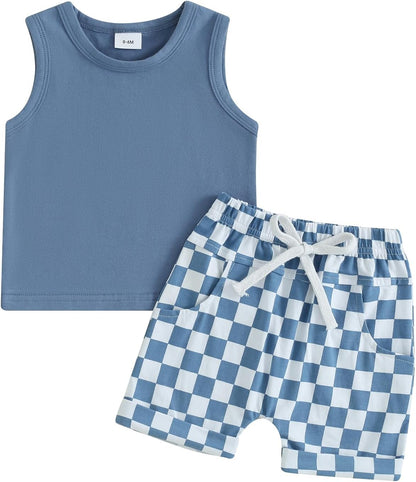 Kupretty Baby Boy Summer Clothes Sleeveless Tank Tops Vest T-Shirt + Casual Shorts Toddler Outfits