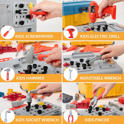 Kids Tool Bench with Kids Tool Set, Three Modes Toddler Tool Bench with Electric Drill Set, Pretend