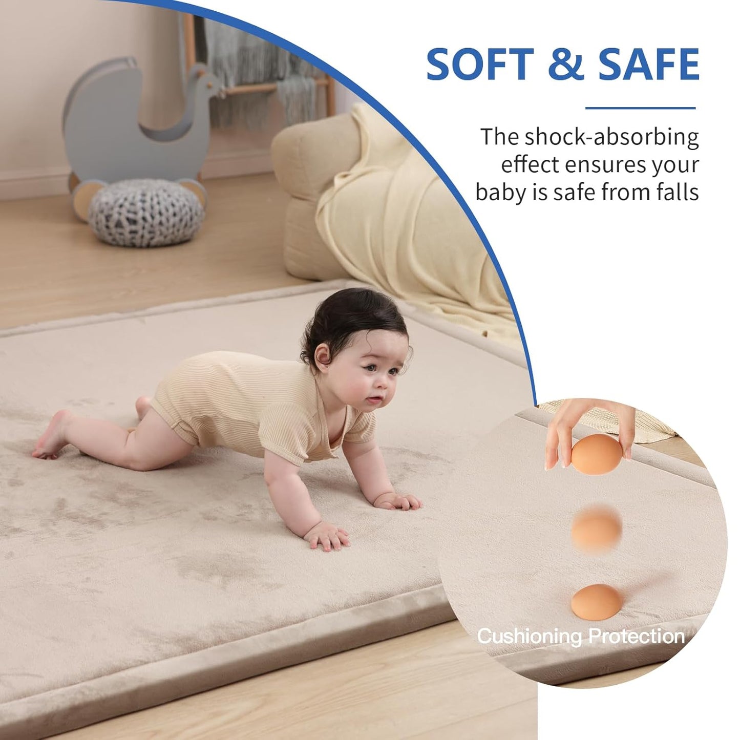 Baby Play Mat for Floor, 1.3" Thick Elasti-Foam 50x50 Playpen Mat for Toddlers Infant