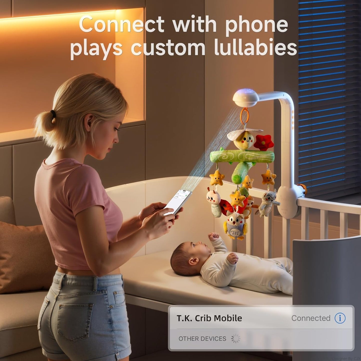 TUMAMA Crib Mobile with Music and Lights, Baby Mobile Cute Bee Crib Toys Hanging, Remote Control