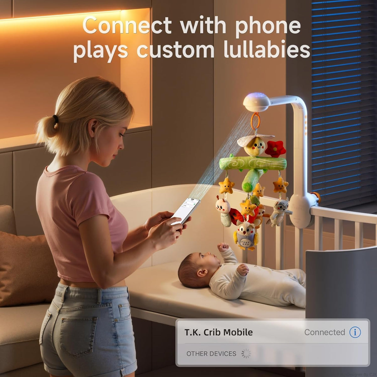 TUMAMA Crib Mobile with Music and Lights, Baby Mobile Cute Bee Crib Toys Hanging, Remote Control