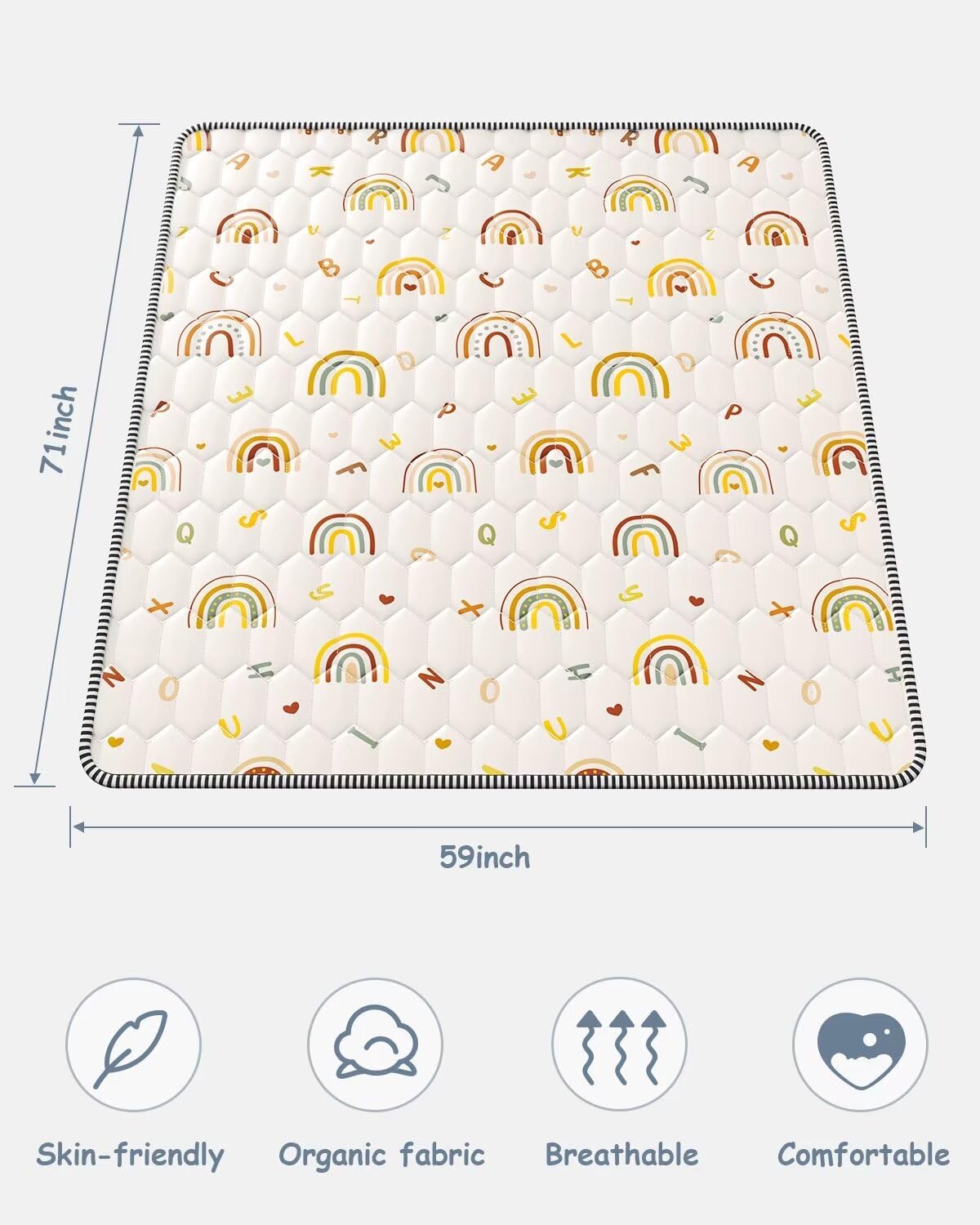 Boho Rainbow Baby Play Mat 71" X 59" Playpen Mat Thicken One-Piece Crawling Mat Non-Slip Cushioned