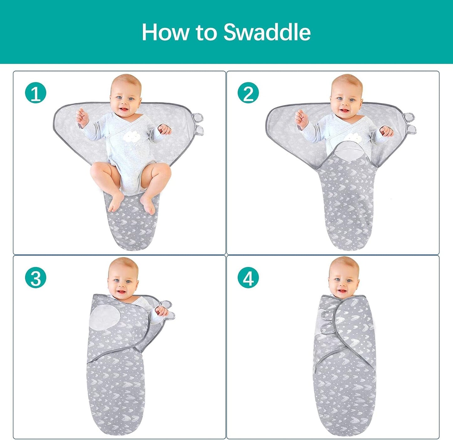 Biloban Baby Swaddles 0-3 Months for Boy Girls, Newborn, Organic Cotton Adjustable Blanket, Lovely