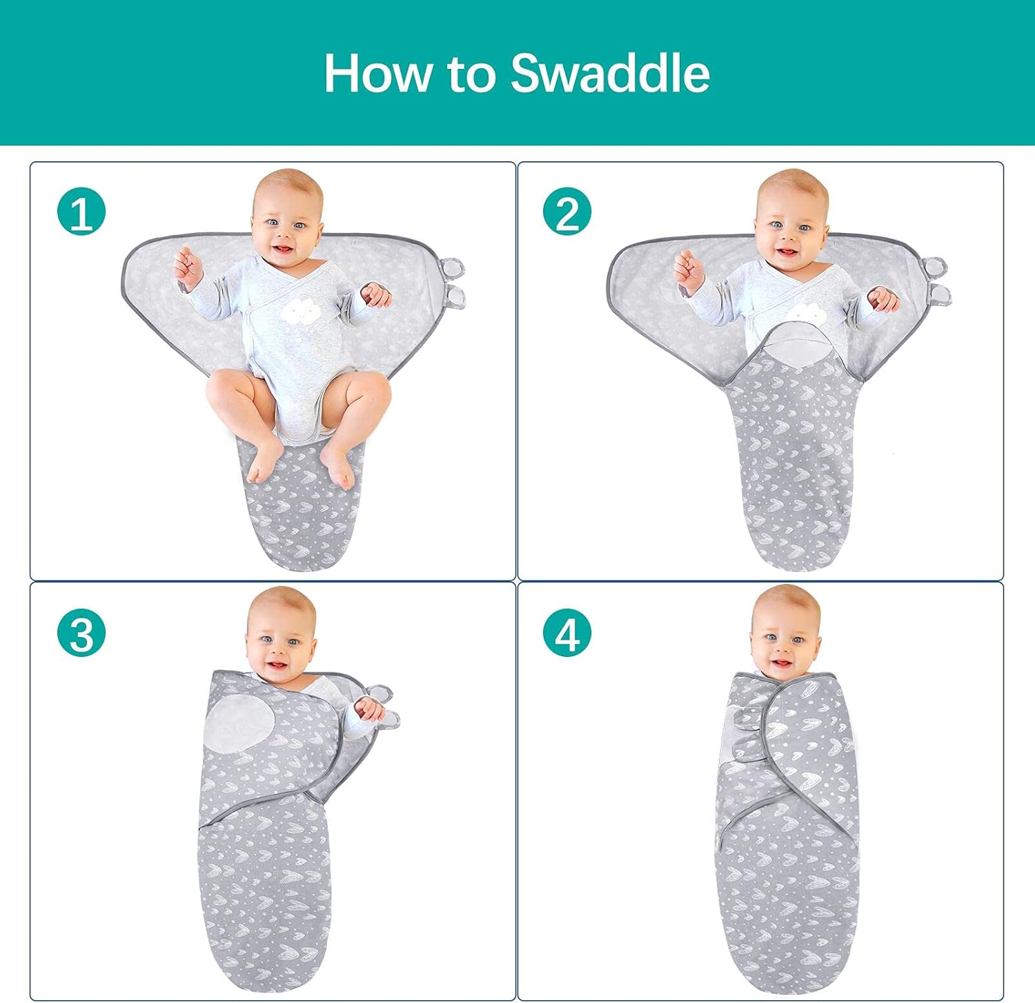 Biloban Baby Swaddle for Boys Girls, 3-6 Months, Cotton Blanket, Newborn Essentials, Lovely Grey
