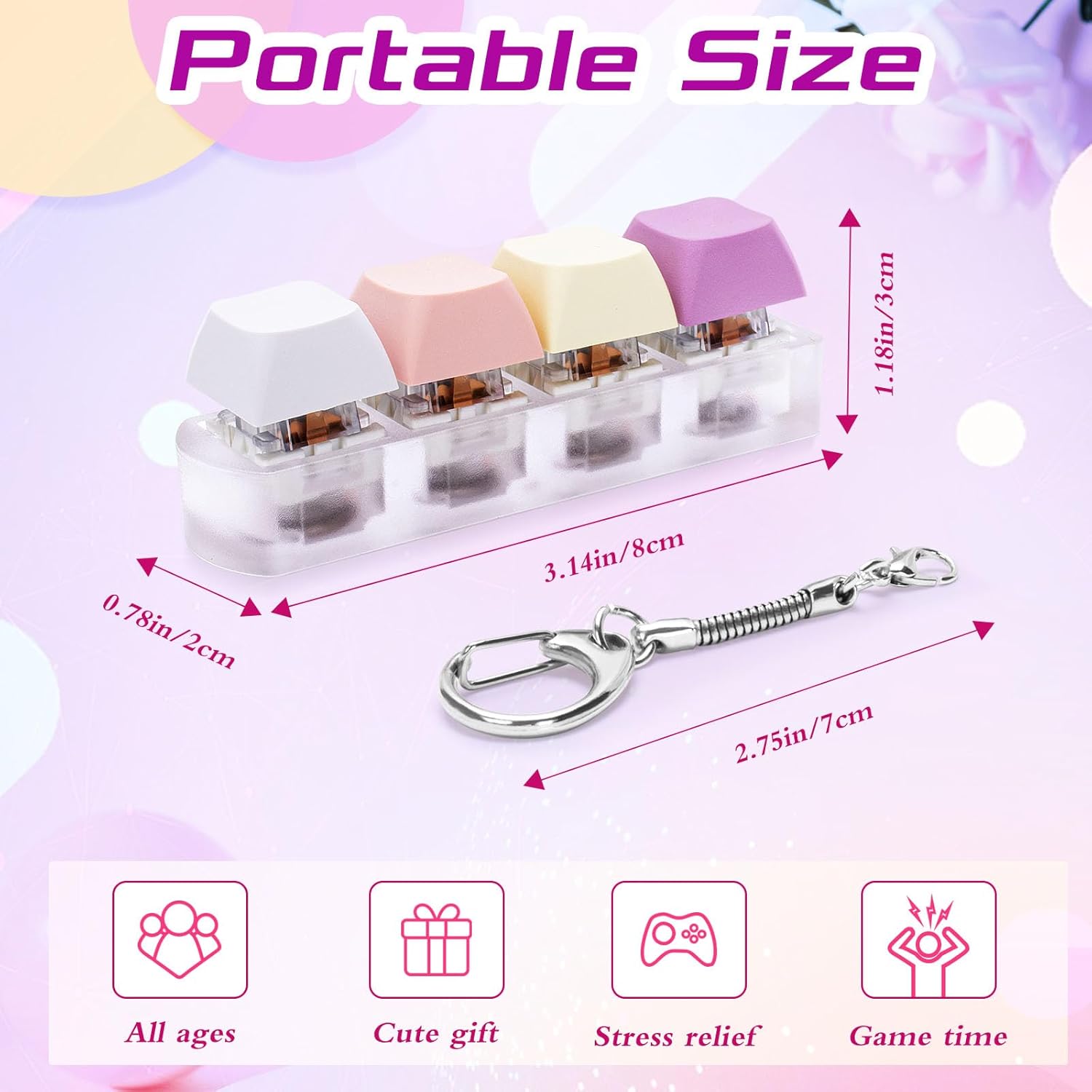 Keyboard Fidget Toys Adults Fidget Keyboard Clicker with LED Light Keychain Sensory Toys for