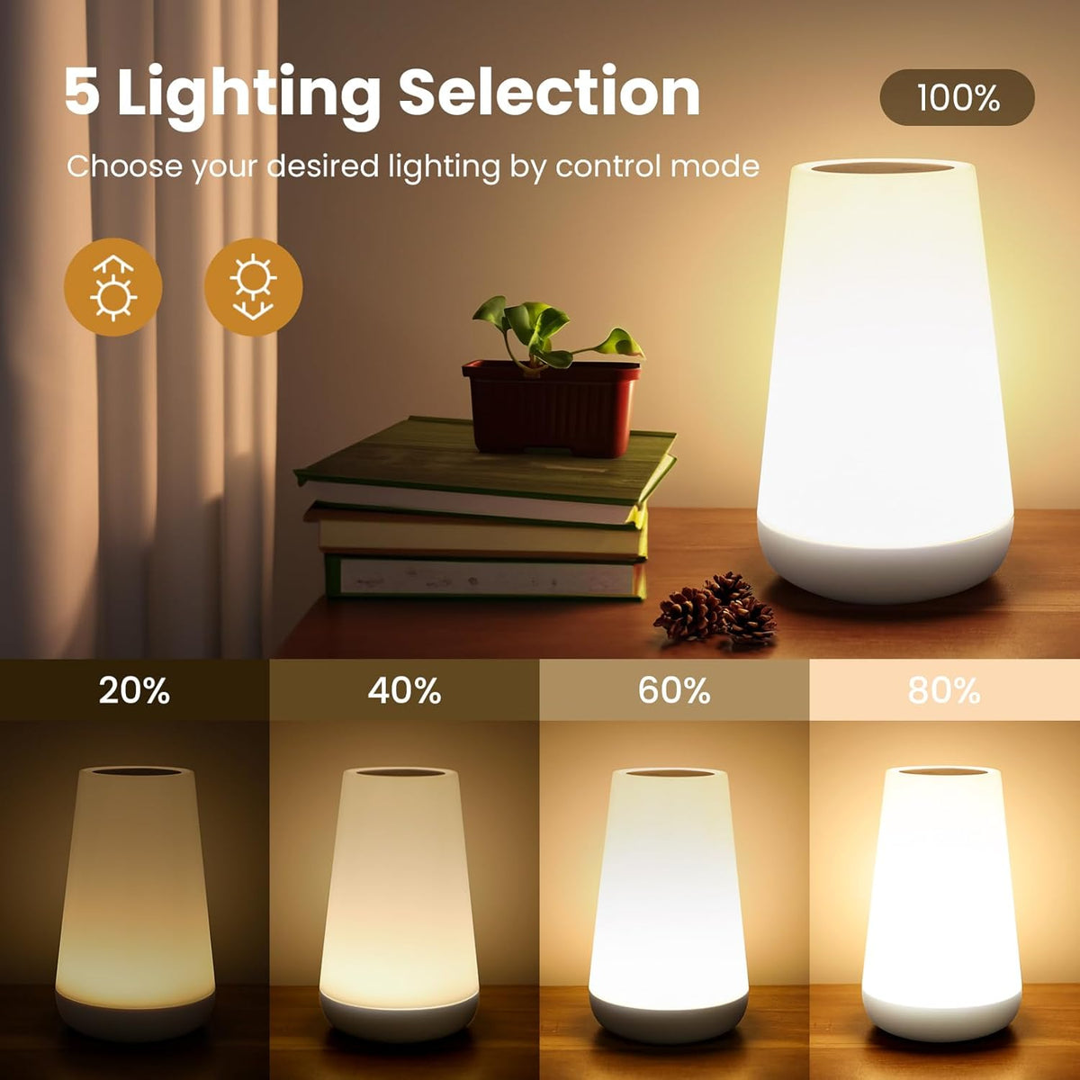 THAUSDAS Night Light, Dimmable Touch Lamp for Bedroom, Portable Table Bedside Lamp, 5 Brightness 13