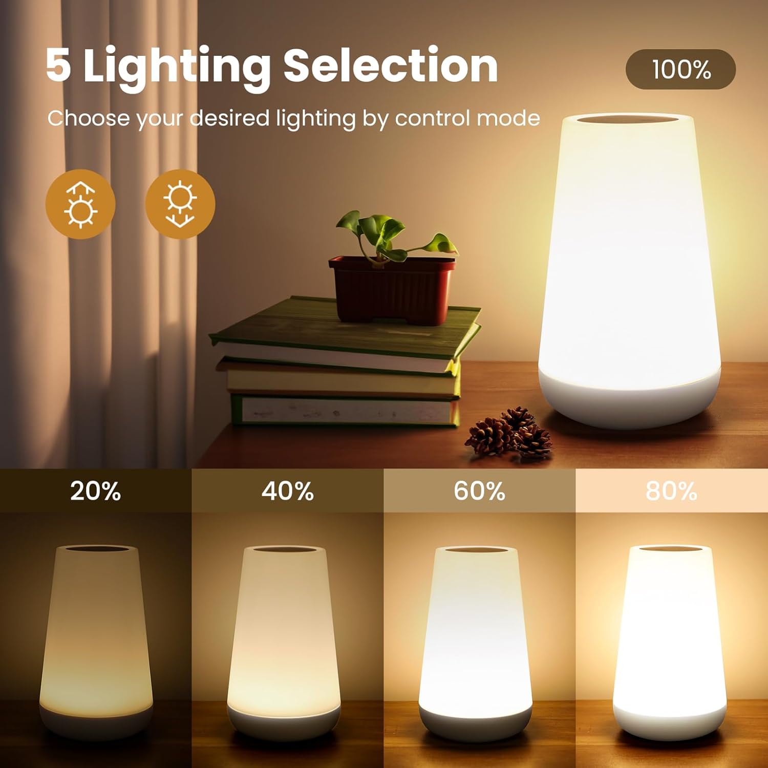 THAUSDAS Night Light, Dimmable Touch Lamp for Bedroom, Portable Table Bedside Lamp, 5 Brightness 13