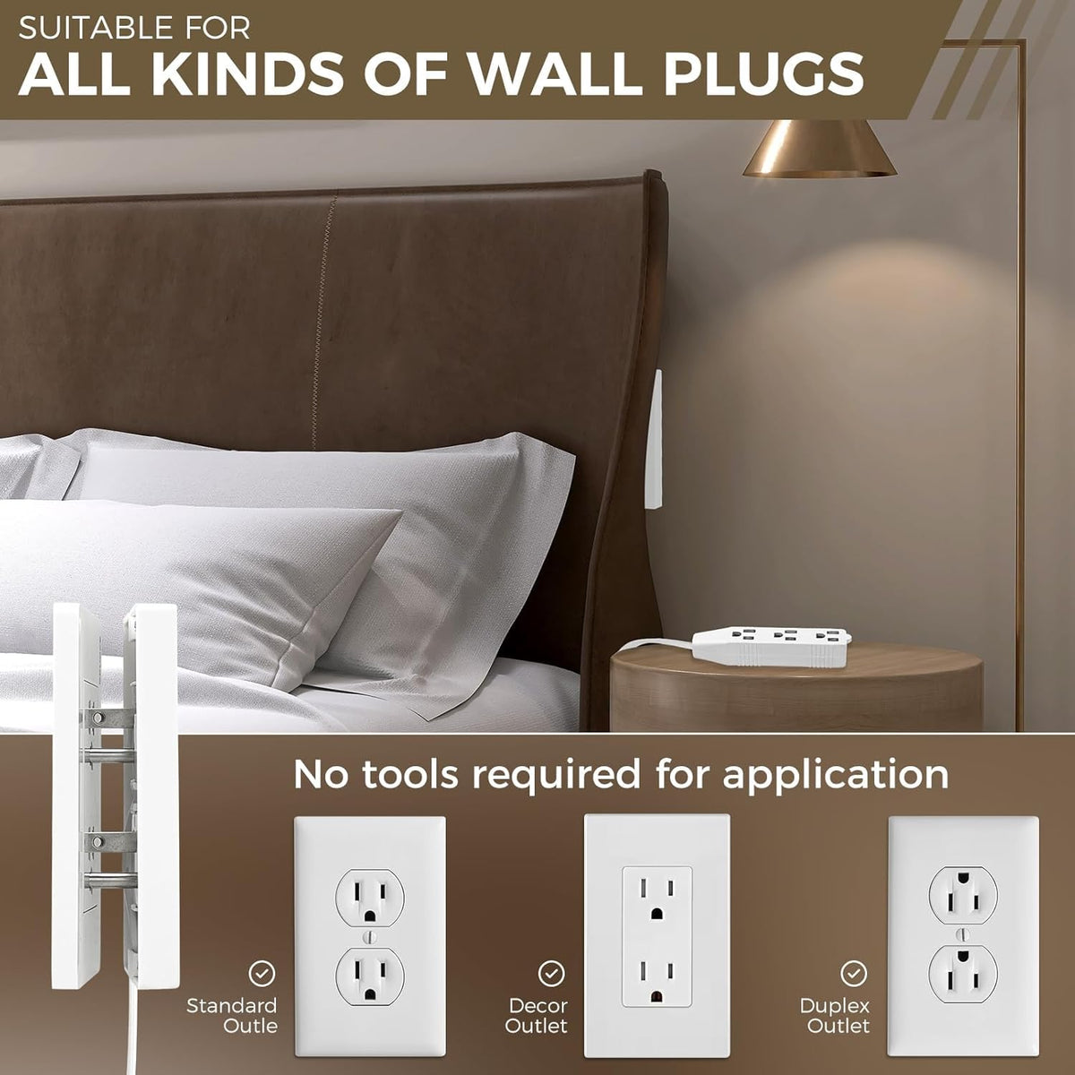 Outlet Concealer Power Strip-Outlet Cover Extender with 3AC Outlets-5ft Flat Plug Extension