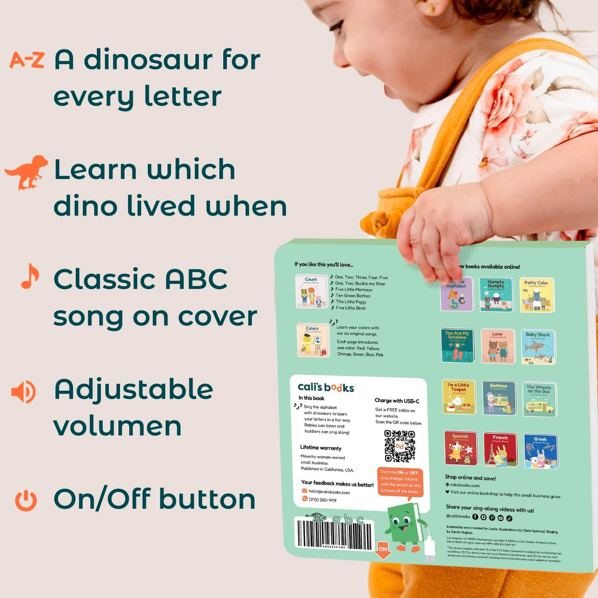 Cali's Books Dinosaur Alphabet Book for Toddlers 1-3 - Learn Dino ABC, Musical Books for Kids