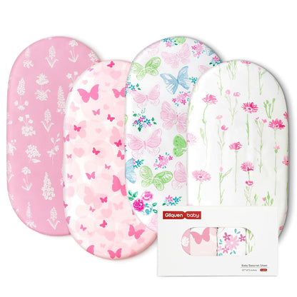 Gllquen Baby Bassinet Sheets 4 Pack, Breathable Cozy Fitted Mattress Sheet, Elastic Travel Crib