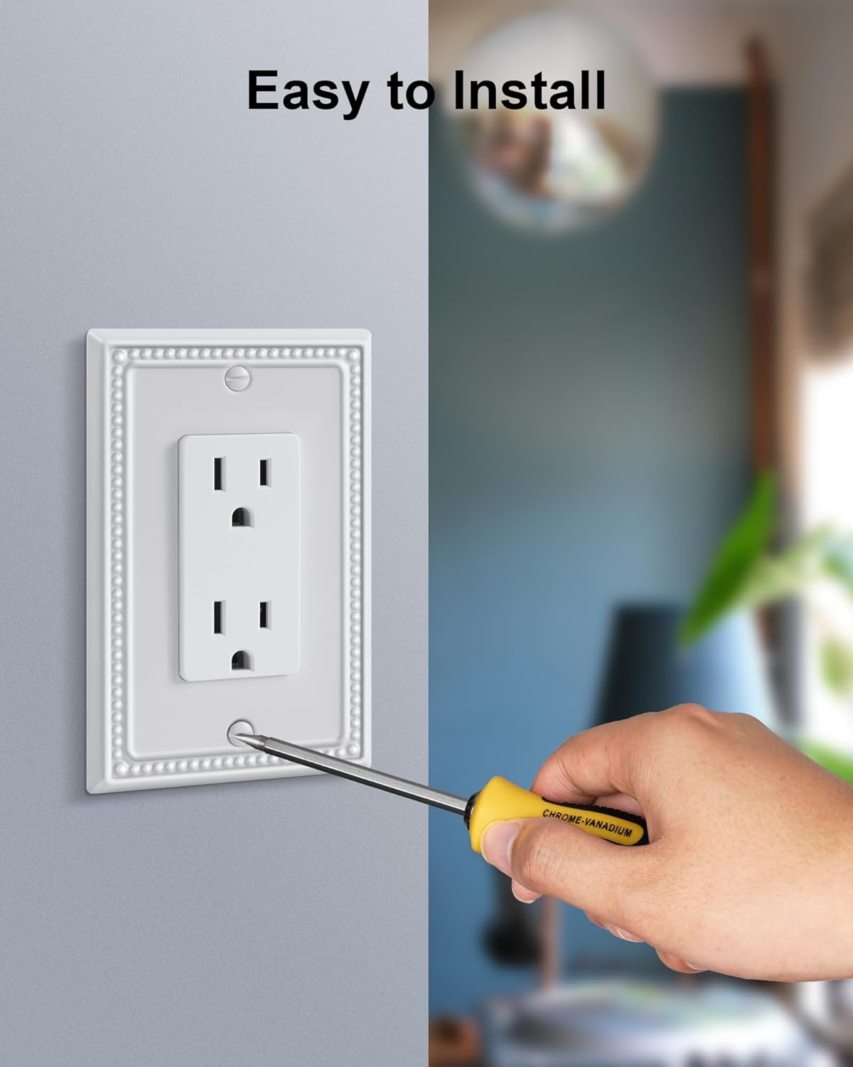 6-Pack Decorator Outlet Cover Plate, Decorative Switch Plates and Outlet Covers, Pure White Metal