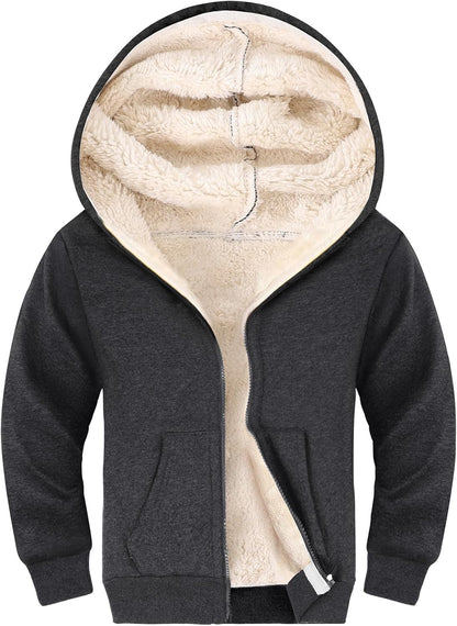 Gihuo Unisex Boy's Girls Winter Warm Sherpa Lined Zip Up Sweatshirt Fleece Jacket Kid's Hoodie