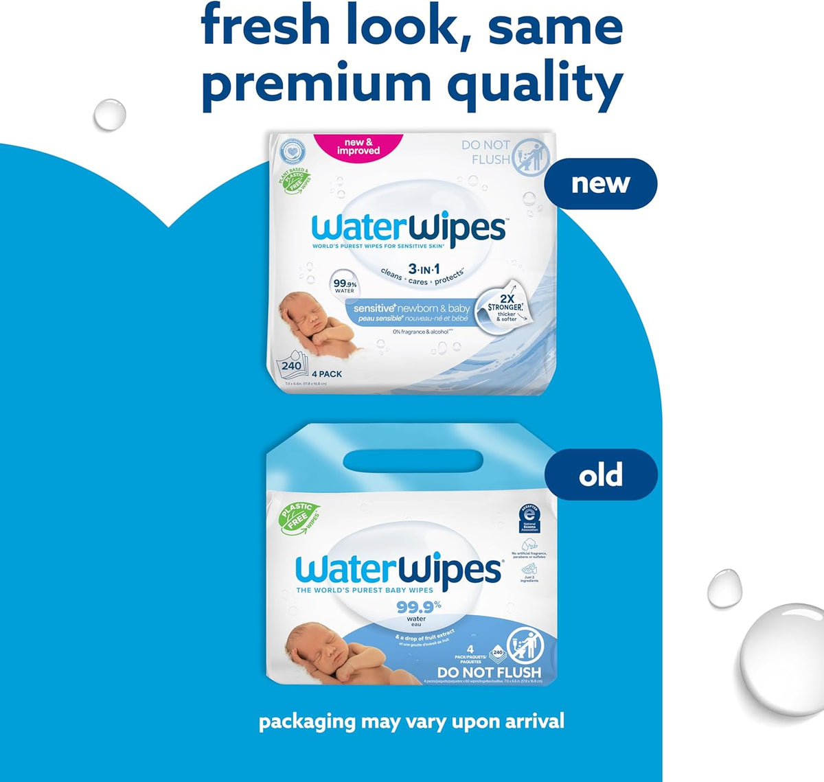 WaterWipes Sensitive+ Newborn & Baby Wipes, 3-In-1 Cleans, Cares, Protects, 99.9% Water, Unscented