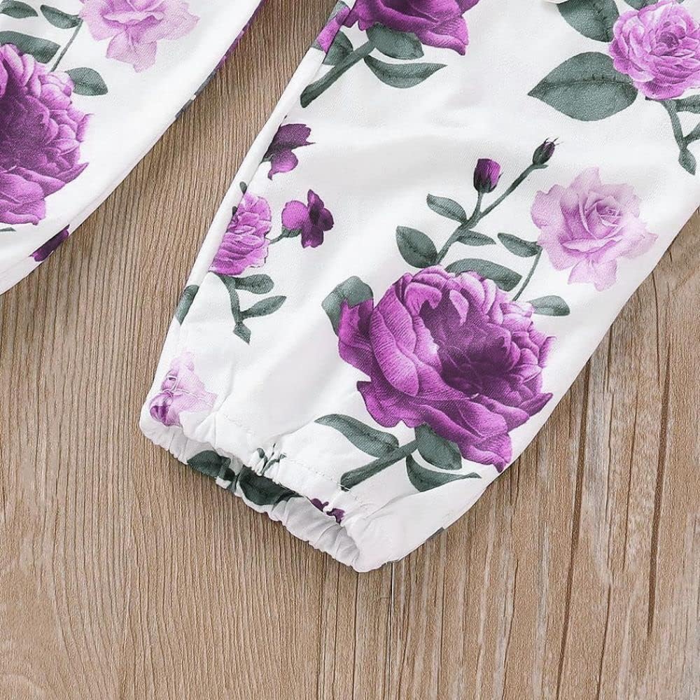 Newborn Baby Girl Clothes, Infant Girl Outfits Long Sleeve Ruffle Romper + Floral Pants + Headband