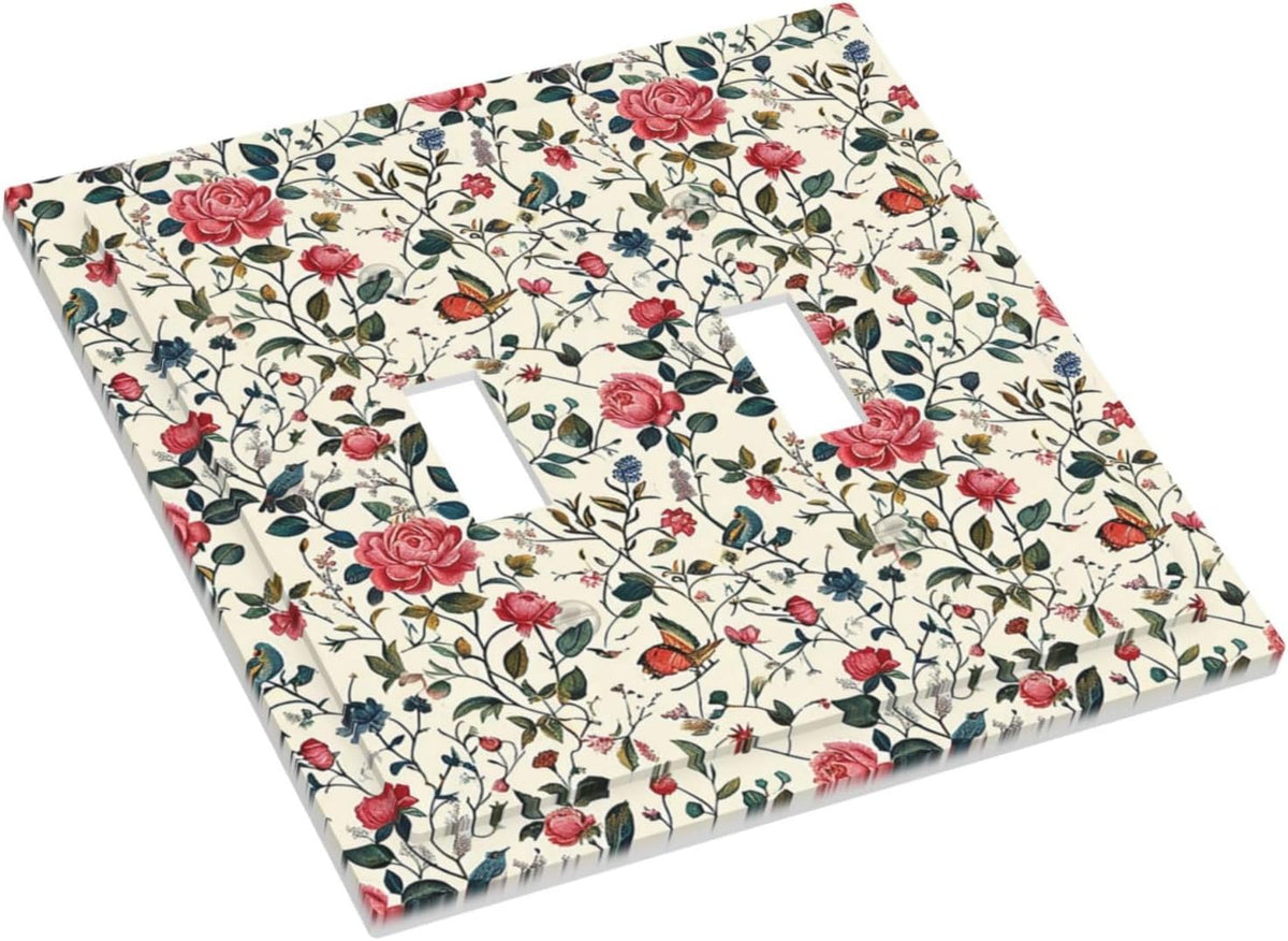 Decorative Switch Plates Vintage Flowers Rose Leaf Bird Butterfly 2 Gang Double Toggle Outlet Light