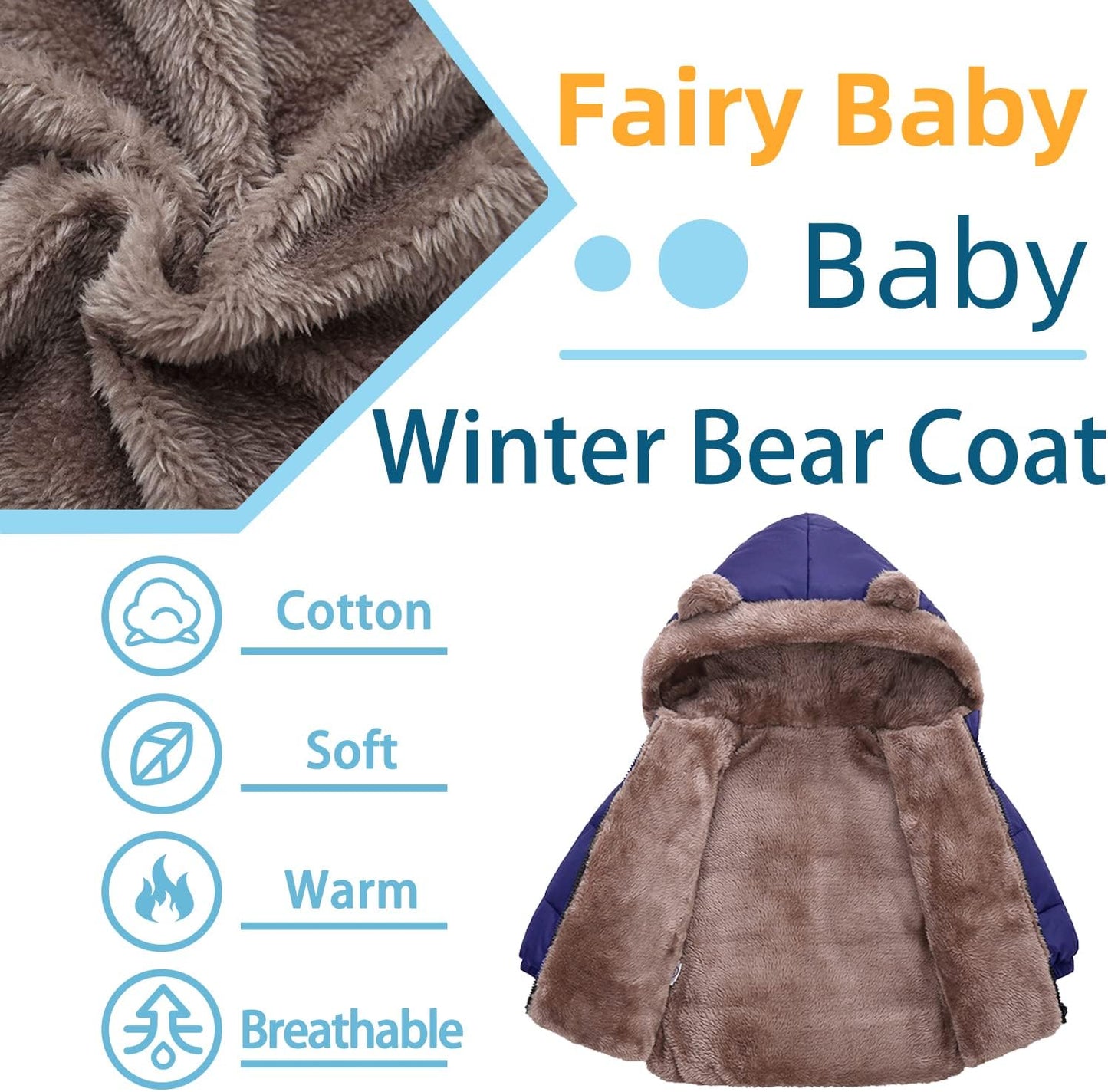 Fairy Baby Infant Baby Winter Coat Cute Teddy Bear Hooded Jacket Warm Fleece Outerwear Windproof