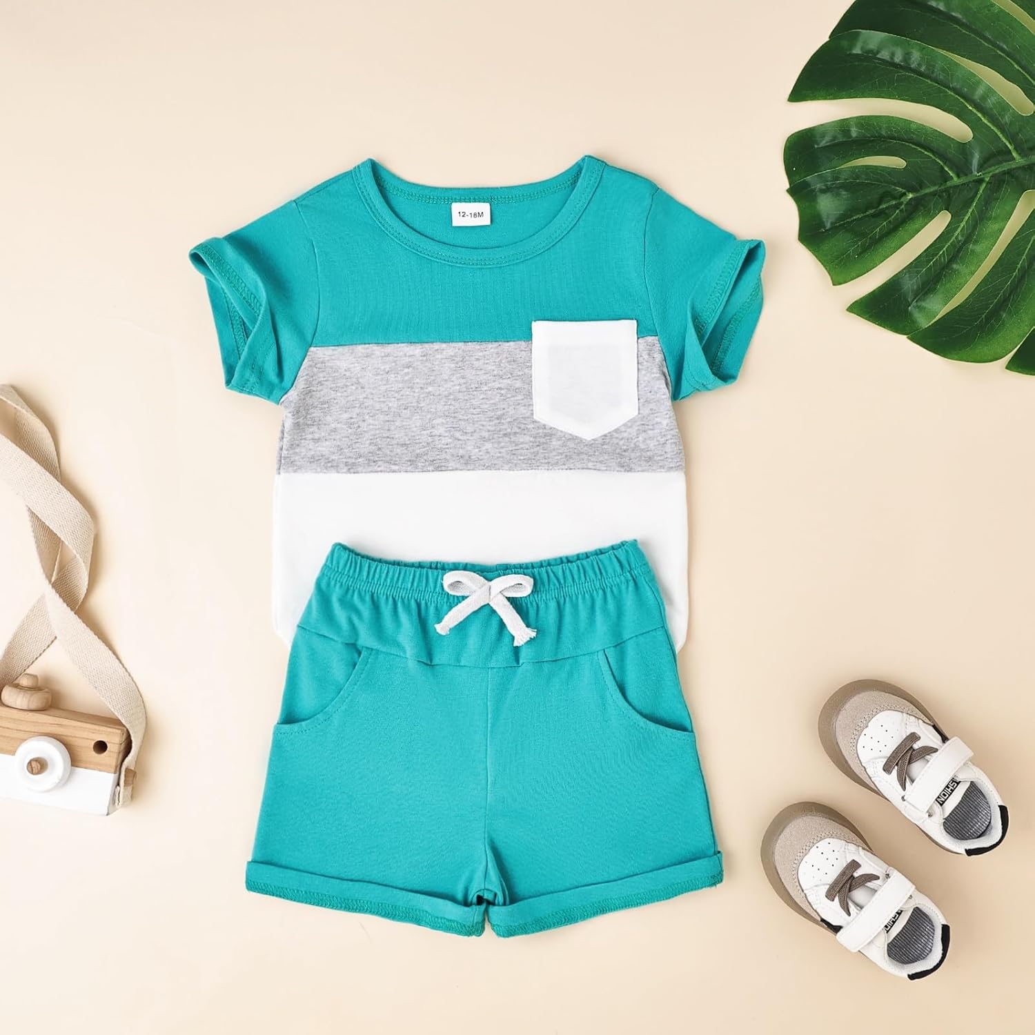 Baby Boy Clothes Toddler Boy Summer Outfits Short Sleeve Patchwork Top T-shirt & Pocket Pant Set 2