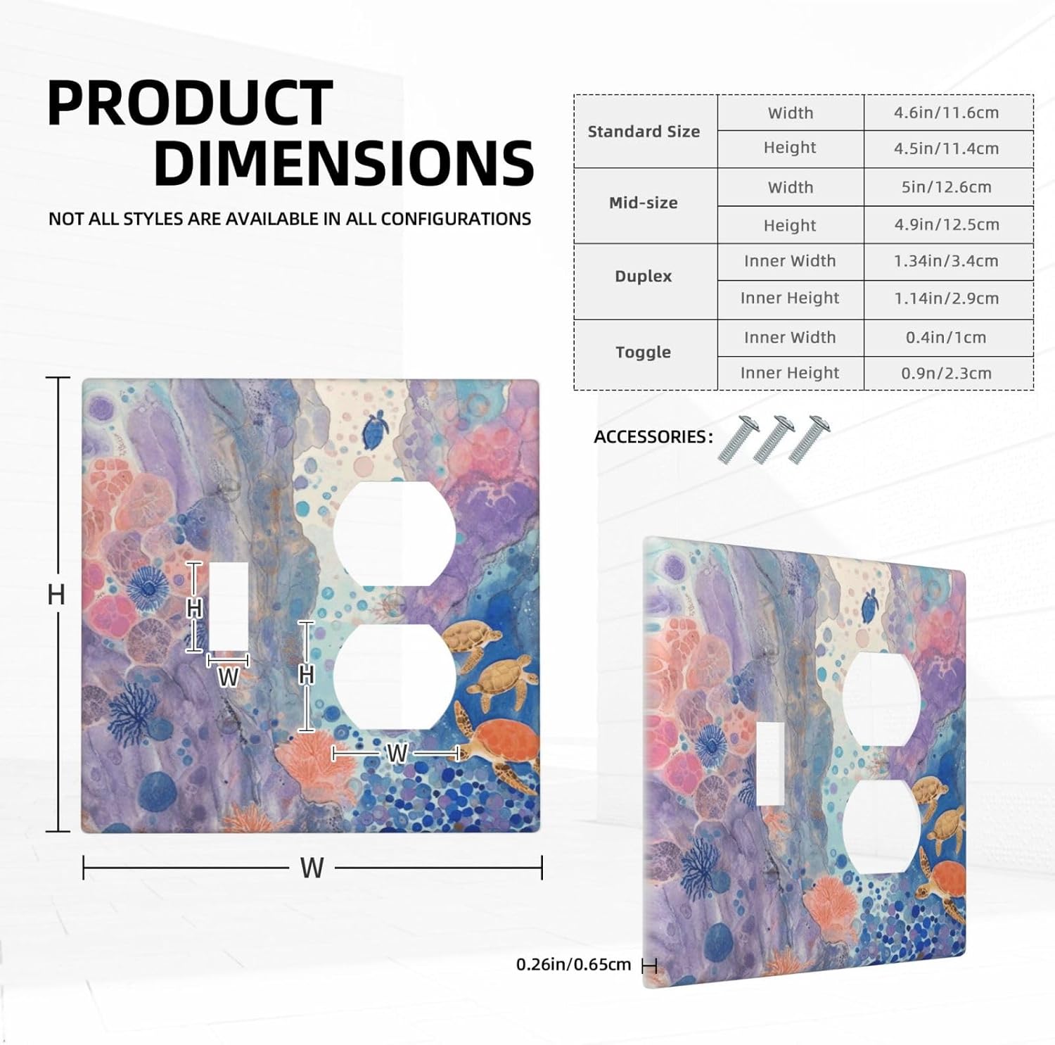 Turtle Coral Fish Watercolor Colorful Underwater World Wallplates 1 Toggle 1 Duplex Switch Plate