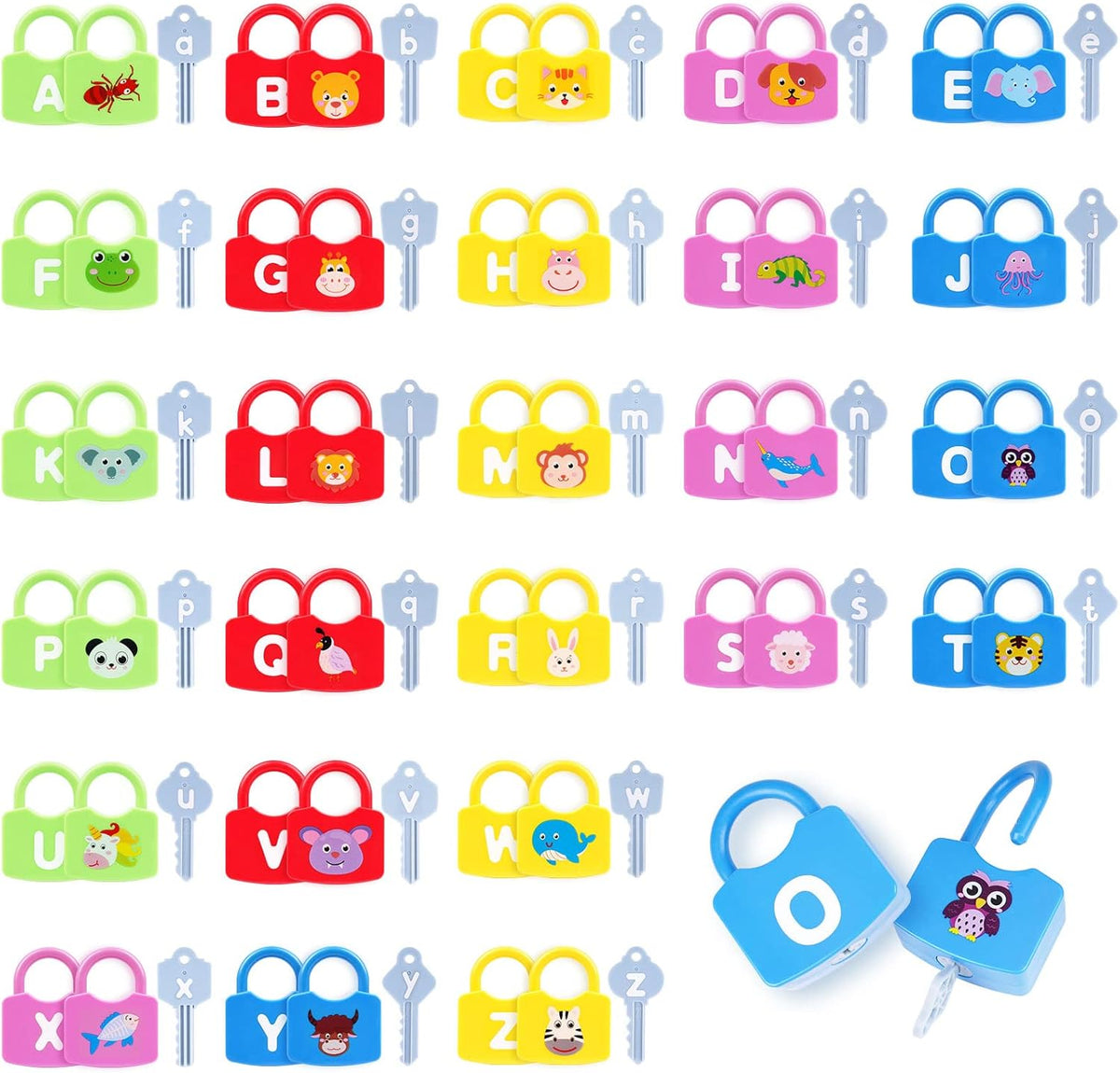 AXEARTE Montessori Educational Toys - Alphabet Learning Locks and Keys for Toddlers - 26 Locks &