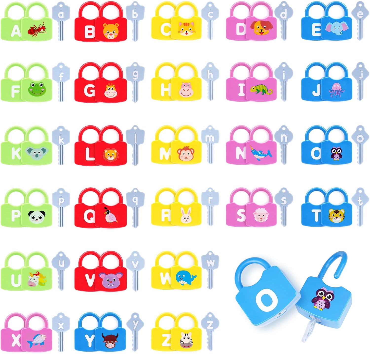 AXEARTE Montessori Educational Toys - Alphabet Learning Locks and Keys for Toddlers - 26 Locks &
