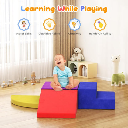 Lischwert Foam Climbing Blocks for Toddlers 1-3, 4pcs Soft Play Set with Crawling Exploration Toys