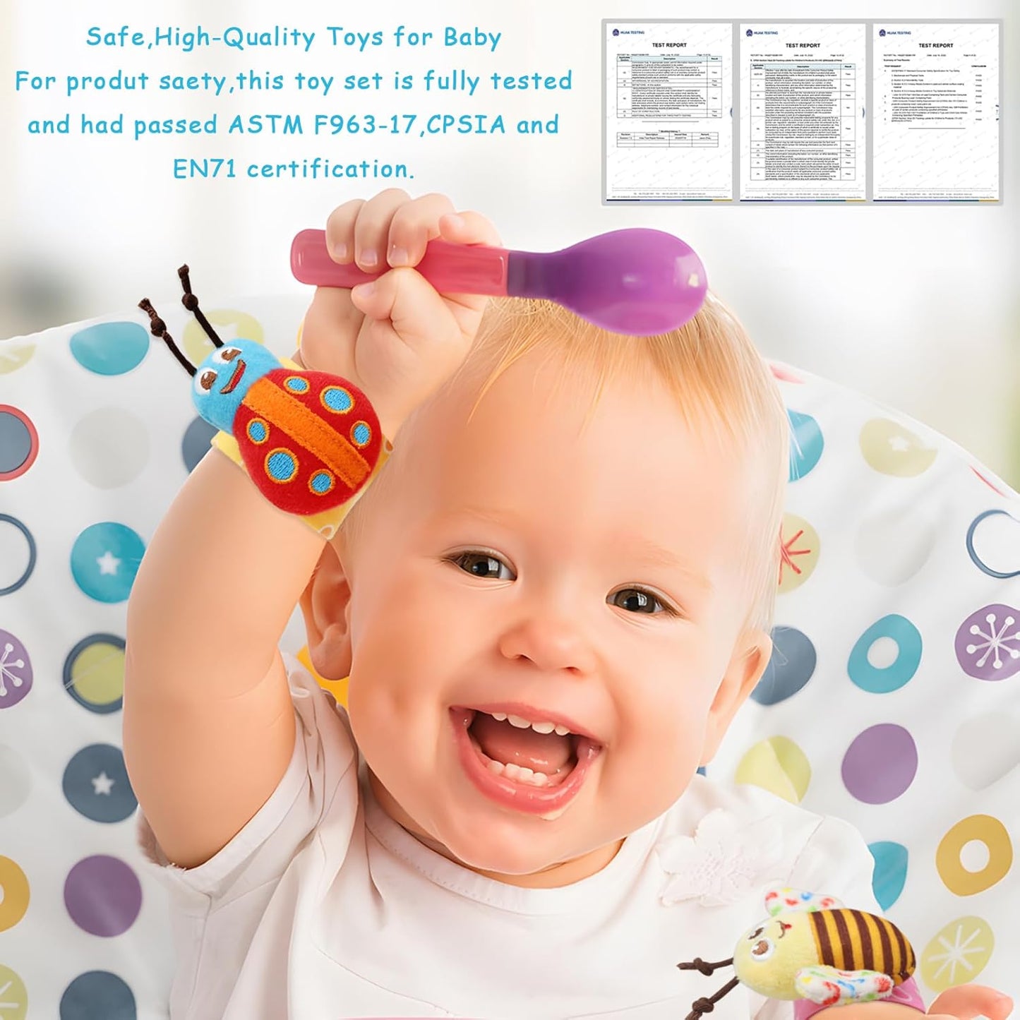 Wrist Rattles Foot Finder Rattle Toy for 3-6 Months Baby, Feet Leg Ankle Socks Arm Hand Bracelet