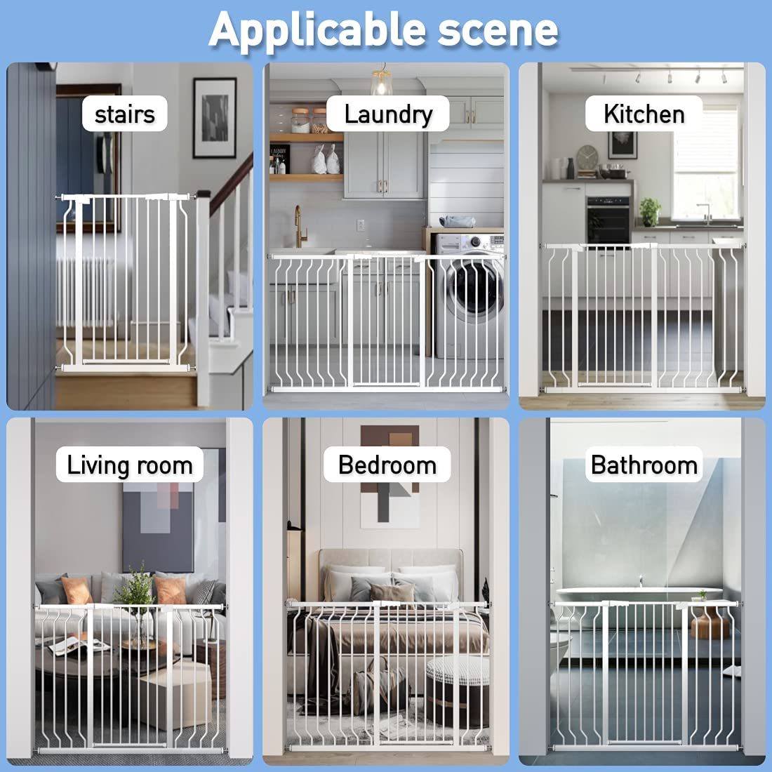 WAOWAO Extra Tall 40.55" Baby Gate 57.48-74.4" Wide Pressure Mounted Walk Through Swing Auto Close