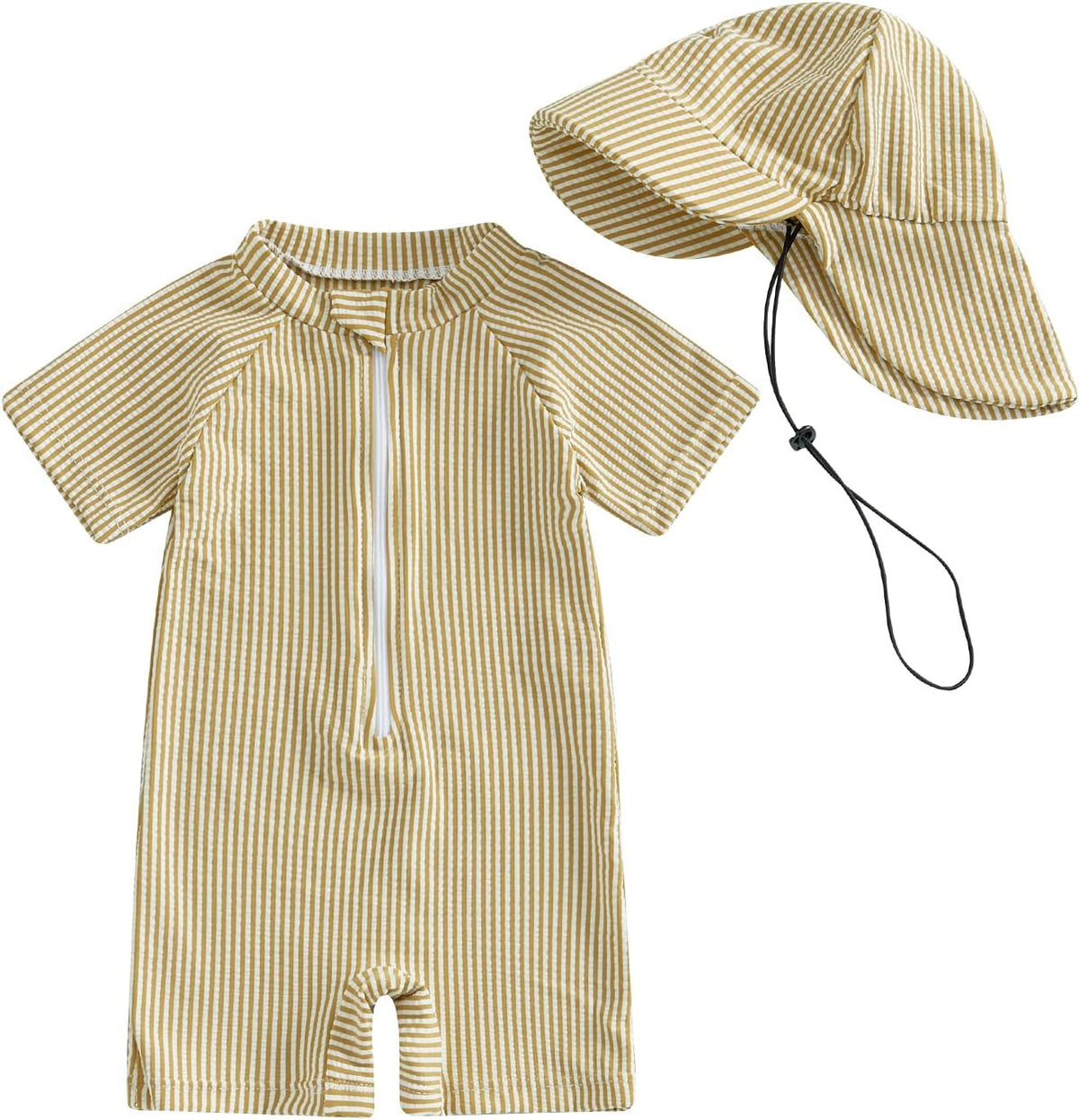 Toddler Baby Boys Seersucker Short Sleeve One Piece Rash Guard Swimsuit Zipper Bathing Suit