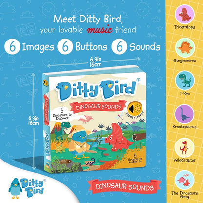 Ditty Bird Dinosaur Book for Toddlers | Realistic Dino Sound Book | Interactive T-Rex Board Books