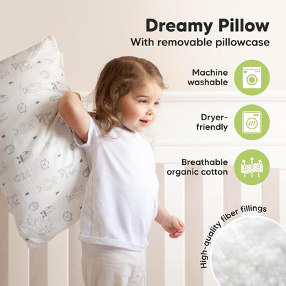 KeaBabies Toddler Pillow with Pillowcase, Jumbo 14X20 - Soft Organic Cotton Toddler Pillows for