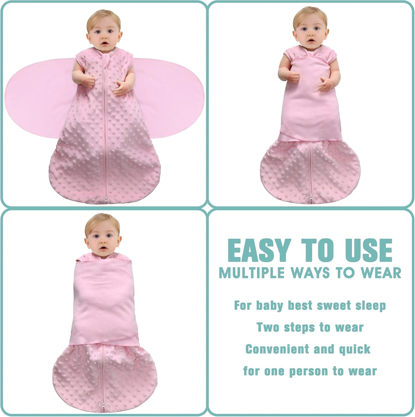 Fleece Newborn Sleep Sack Baby Swaddle,3-Way Adjustable Wearable Blanket,2 Pack Fleece Swaddling