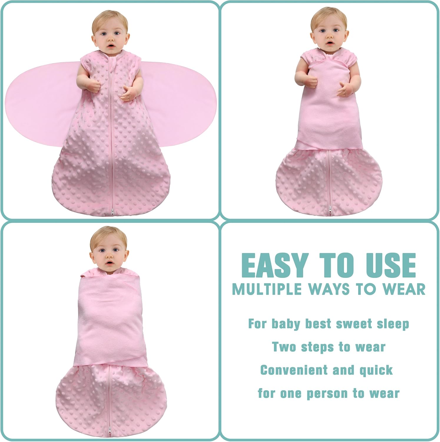 Fleece Newborn Sleep Sack Baby Swaddle,3-Way Adjustable Wearable Blanket,2 Pack Fleece Swaddling