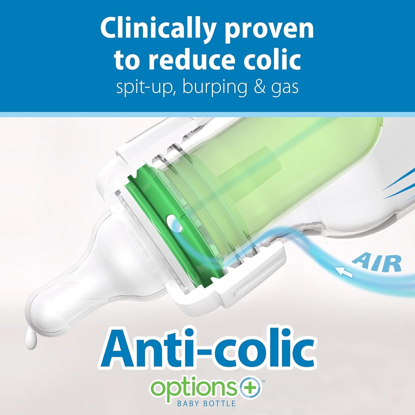 Dr. Brown's Natural Flow Anti-Colic Options+ Narrow Baby Bottle, 4 oz/120 mL, with Level 1 Slow