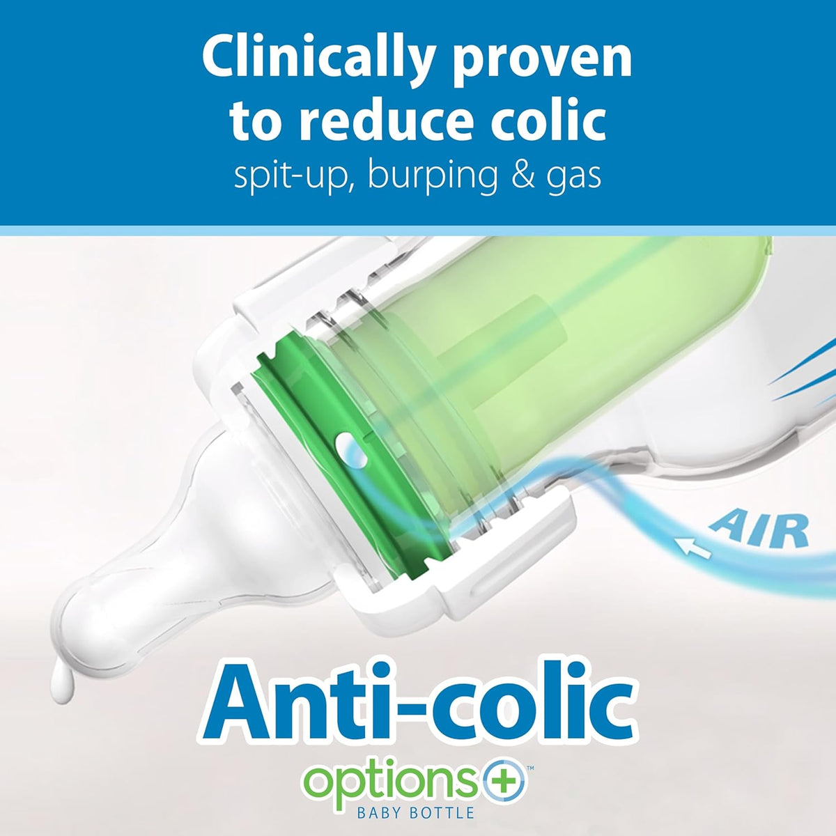Dr. Brown's Natural Flow Anti-Colic Options+ Narrow Baby Bottle, 4 oz/120 mL, with Level 1 Slow