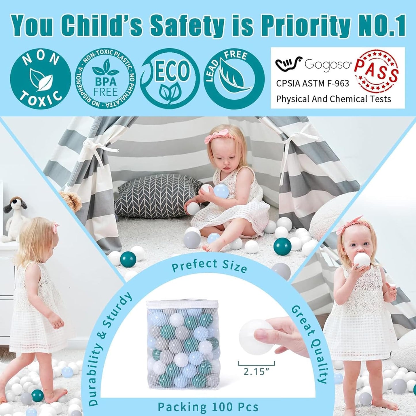 GOGOSO Ball Pits Balls for Toddlers Pack of 50 100 200 Plastics Shape Ball Non-Phthalate Non-BPA