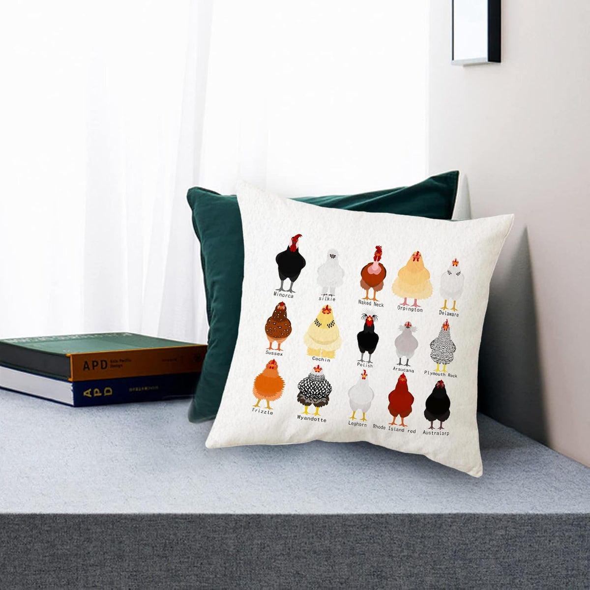 Sidhua Farmhouse Chicken Themed Pillowcase Decorations for Home, Cute Educational Breeds of