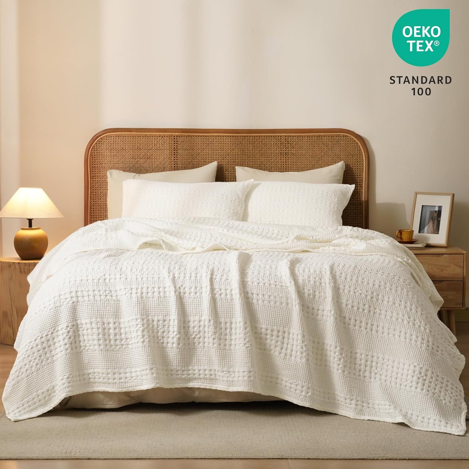 PHF 100% Cotton Waffle Weave Blanket Twin Size, Soft Lightweight Breathable Cozy Summer Blankets