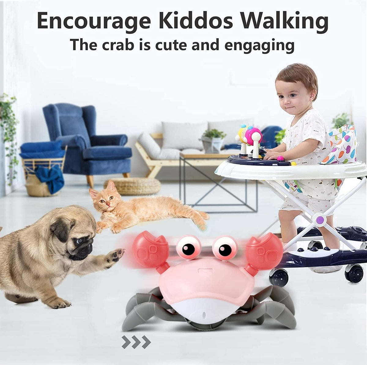 control future Girl Toys Tummy Time: Pink Crawling Crab Montessori Toy Learning 36 Months 3 Year