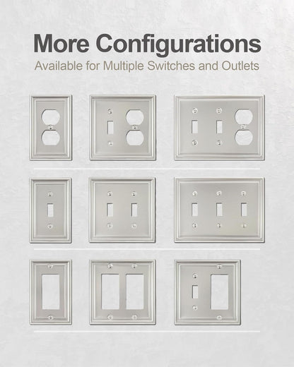 6-Pack Satin Nickel Outlet Cover, Single Duplex Wall Plate for Electrical Outlet, Light Switch