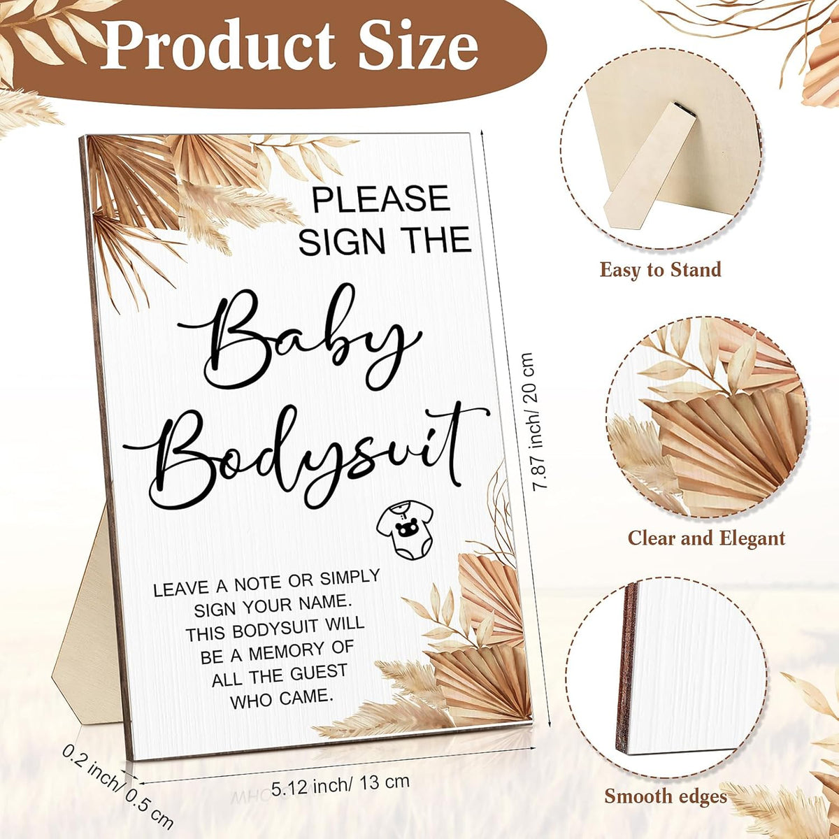 Qunclay 12 Pcs Baby Bodysuit Baby Shower Game Include 1 Game Wooden Sign Tabletop Decor 1 White