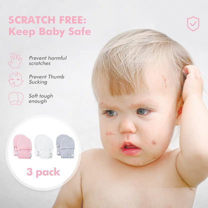 HAPIU Baby No Scratch Mittens Stay On, 100% Cotton Breathable, Adjustable Infant Gloves for Boys