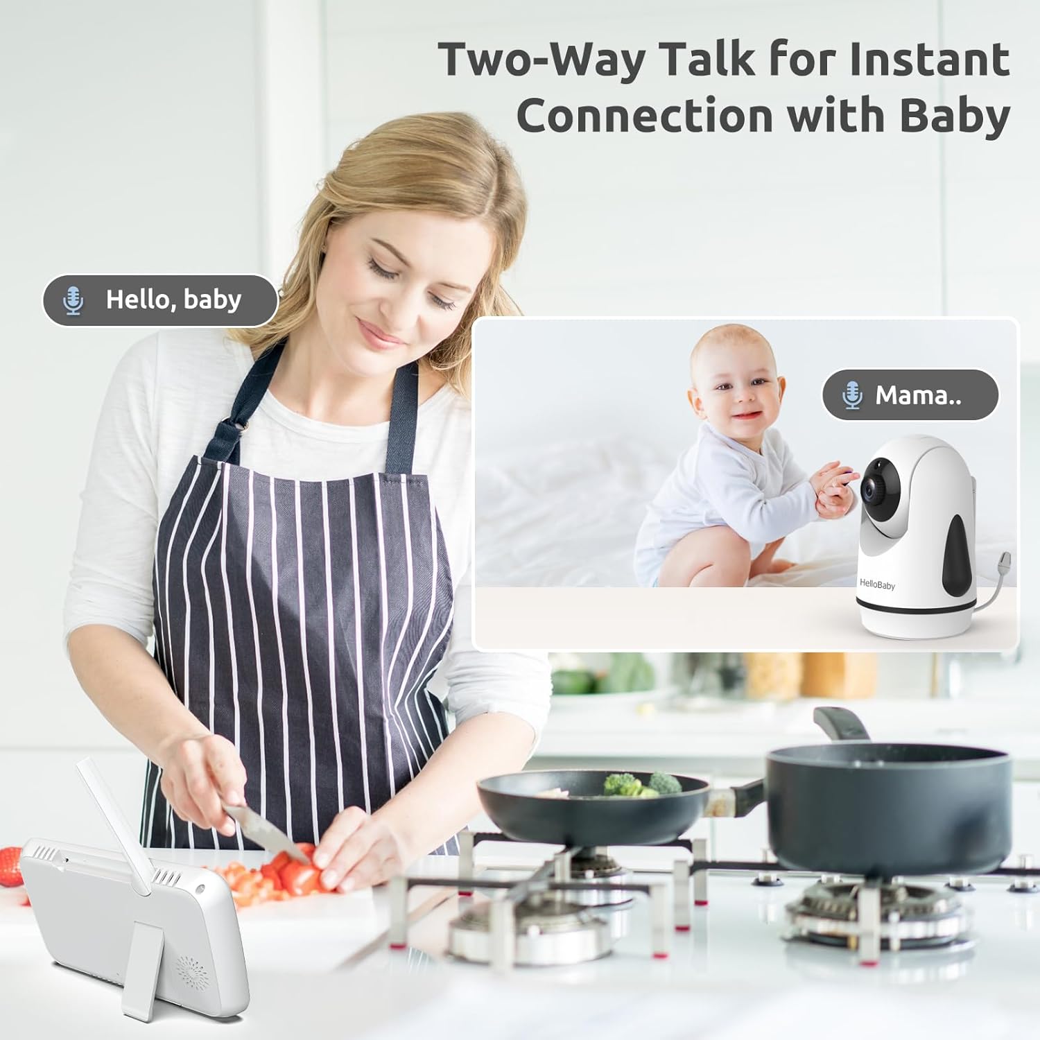 HelloBaby Video Baby Monitor with Upgraded 6” IPS Large Screen, Split Screen with 2 Cameras, Night