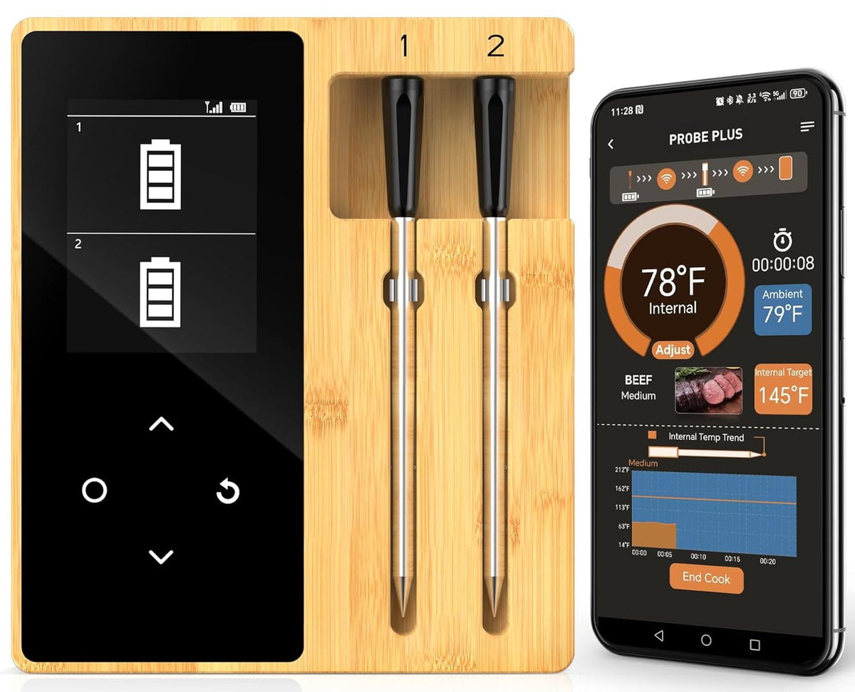 Smart Accurate Wireless Meat Thermometer - 2 Probes for BBQ, Smoking, Grilling, Cooking with